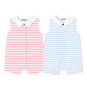 Organic Cotton Baby Romper in Striped Jersey Sleeveless Newborn Onsies Custom Sleep Suit Sleeper Infant Sustainable Baby Clothes