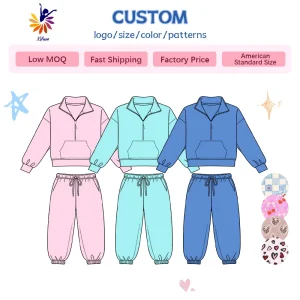Girls Long Sleeve Sweatshirt Set Turn Down Collar Pullover With Pocket Ankle Banded Pants Kids Casual Daily Outfit