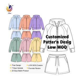 Girls Hoodie Set High Quality Long Sleeve Zipper Hooded Jacket With Pockets Shorts Custom Supported Casual Outfit