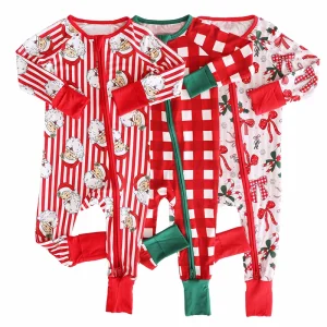 Organic Christmas Bamboo Convertible Zip Rompers Baby Jumpsuit Custom Newborn Onesie Sleep Wear for Baby Clothes Baby Sleepsuit