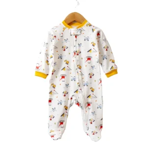 Organic Baby Romper Long Sleeve Organic Baby  Footie Zip Romper Customize 100% Organic Cotton Jumpsuit Toddler