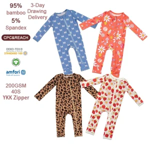 Organic Bamboo Zipper Pajamas Baby Romper Sustainable Jersey Baby Onesie Custom Newborn Sleepwear Baby Clothes Infant Sleepsuit
