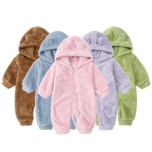Baby Bear Fleece Romper Organic Cotton Baby Hoodie Romper Teddy Bear Baby Suit Eco Friendly Newborn Clothes Custom Sleepsuit
