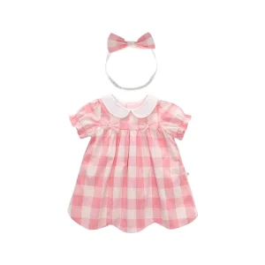Baby Doll Dress 100% Organic Cotton pink for Girls Checked Dress Customize Infants Skirt Baby Girl Summer Dress Infant Clothes