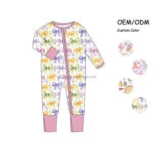 Custom Print Bamboo Fiber Baby Zipper Footed Sleeper Romper Clothes Toddler Kid Pajamas Clothing