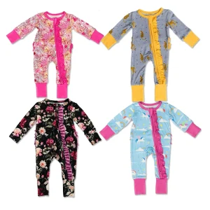 Organic Baby Rompers Bamboo Ruffle Footie Newborn Onesie Bamboo Baby Pajamas Custom Baby Clothes Infant Sleepwear Newborn Zipper