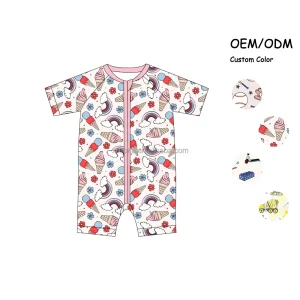 Summer 95% Bamboo 5% Spandex Baby Romper Breathable Infant Sleepwear Custom Label Newborn Pajamas Clothing