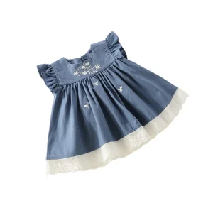 Organic Oem Print 100% Cotton Baby Girl Dress Beautiful Children Clothes Cotton Baby Girls Dress 1 Year Baby Lace Dress