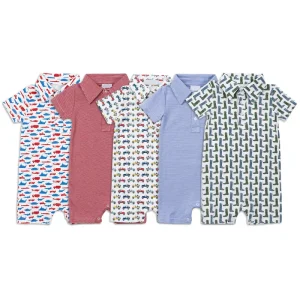 Organic Baby Rompers Boys' Pima Cotton Polo Shortall Summer Baby Sleeper Custom Newborn Onesie Infant Clothes Baby Sleepsuit