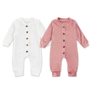 Organic Cotton Velour Baby Romper Custom Newborn Sleep Suits Baby Pajamas Winter Velvet Jumpsuit Custom Baby Clothes