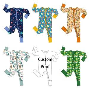 Organic Bamboo Baby Romper Pajamas Baby Jumpsuit Custom Two Way Zip Newborn Sleepsuit Jersey Infant Onesie Sleeper Baby Clothes