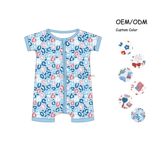 Custom Pattern Bamboo Viscose Shorties Sleeper Short Sleeve Two-way Zipper Romper Pajamas Wholesale 2025