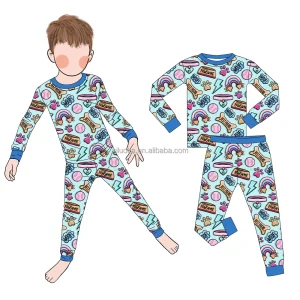 Organic Bamboo Oem Baby Bamboo Pajamas 2 Pieces Set Long Sleeves Pajamas Clothes Set Wholesale Kids Clothes