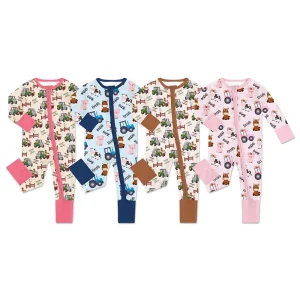Bamboo Zip Farm Baby Romper Organic Baby Bamboo Pajamas Custom Newborn Sleepsuit Print Baby Onesie Jumpsuit Infant Clothes