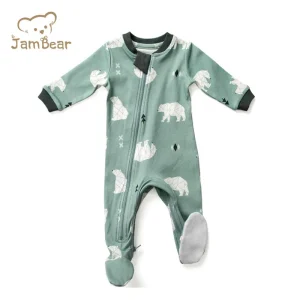 Newborn Zip Through Romper Organic Cotton Baby Rompers Custom  One Piece Zipper Jumpsuit Snug Fit Cotton Footless Romper