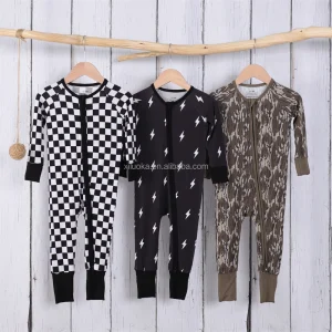 Good Quality Double Zipper Custom Bamboo Footie Romper Kids Girls and Boys Soft Bamboo Print Sleepwear Wholesale 2024