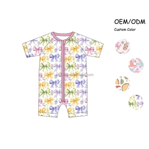 Custom Print Toddlers One Piece Sleepwear Tight Fit Newborn Romper with Reversible Zipper Soft Bamboo Fiber Kids Pajamas