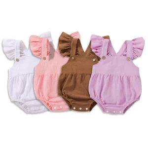 Organic Cotton Baby Bodysuit Ruffle Sleeve Baby Rompers Custom Sleep Suit Infant Onesie Jumpsuit Newborn Sleep Wear Baby Clothes