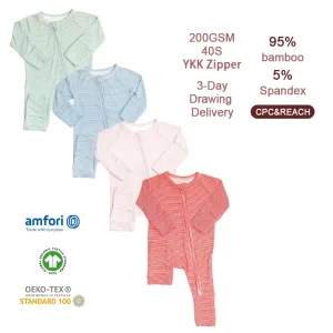 Organic Bamboo Baby Onesie Mini Stripe Sleep Romper Bamboo Zipper Pajamas Sustaianbale Baby Clothes Custom Baby Sleepwear