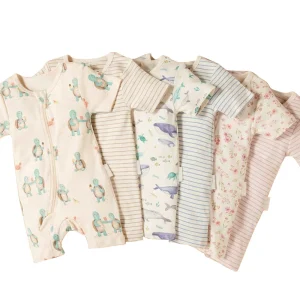 Organic Baby Onesie Bamboo Cotton Short Sleeve Zip Romper Custom Baby Sleepwear Sustainable Baby Clothes Newborn Jumpsuit