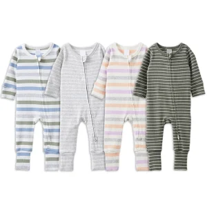 Long Sleeve Rib Romper Baby Jumpsuit Organic Cotton Newborn Zipper Sleepsuit Knit Baby Sleepwear Onesie Custom Baby Clothes