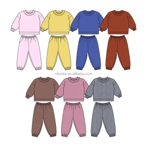 Kids Long Sleeve Pants Sweatshirt Set With Elastic Cuffs and Ankles Fashion Sporty Fast Shipping Customizable