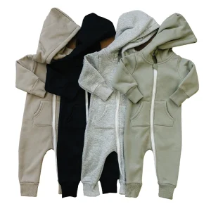 Bamboo Cotton Baby Hoodie Romper Custom Baby Hooded Jumpsuit Organic Newborn Sleepwear Fleece Zip up Sleep Suit Baby Clothes