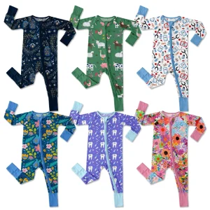 Organic Bamboo Convertible Zippered Romper Baby Jumpsuit Custom Print Newborn Onsies Sleepwear Bamboo Baby Pajamas Baby Clothes