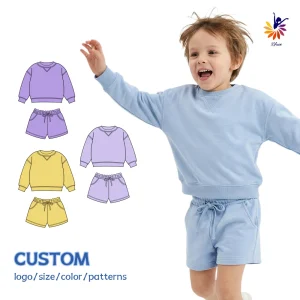 Custom Unisex Baby Boys and Girls Sweatshirt Kids Long Sleeve Pullover Crewneck Sweatshirt and Biker Shorts Set