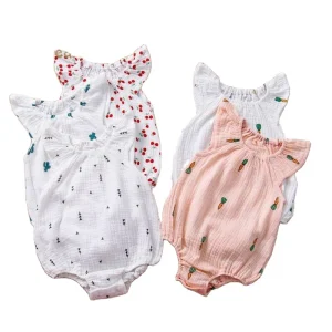 Baby Flutter Sleeve Rompers Bamboo Bubble Romper Custom Cotton Baby Twirl Bodysuit Ruffle Sleeve Girl Baby Bubble Bodysuit