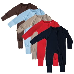 Organic Bamboo Zipper Pajamas Rib Baby Rompers Custom Knit Baby Jumpsuit Newborn Sleep Suit Baby Onesie Newborn Clothes