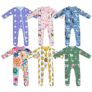 Organic Bamboo Baby Romper Baby Pajamas Zippered Footie Romper Baby Jumpsuit Newborn Onsies Custom Printed Infant Clothes