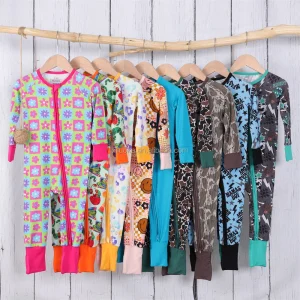 Custom Print Bamboo Fiber Baby Zipper Footed Sleeper Romper Clothes Toddler Kids Pajamas Clothing