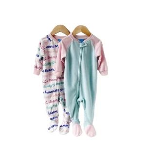 Organic Cotton Baby Girls' Rompers Baby Sleeping Clothes with Zipper Baby Onesie Double Zipper Infants Zip Sleepsuit