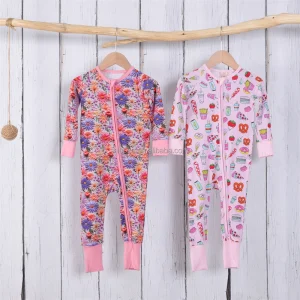 Newborn Pajamas Infant Bamboo Fiber Romper Zipper Cute Print Sleepers for Baby Girls One Piece Pajamas