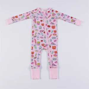 Customized Fold-Over Bamboo Baby Romper Long Sleeve Kids One Piece Jumpsuit Unisex Newborn Pajamas with Reverse Zipper