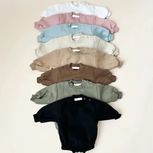 Organic Cotton Baby Sweatshirt Bubblr Romper Custom Babi Bodysuit French Terry Newborn Sleep Suits  Baby Onesie Newborn Clothes
