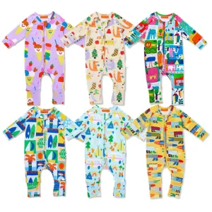 Organic Bamboo Zipper Pajamas Baby Romper Sustaianble Newborn Sleep Suit Baby Sleeper Custom Print Baby Clothes Newborn Onesie