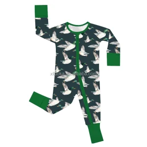 Custom Print Mallard Duck Baby Infant Bamboo Rompers Toddler Kids Boys Pajamas Clothing
