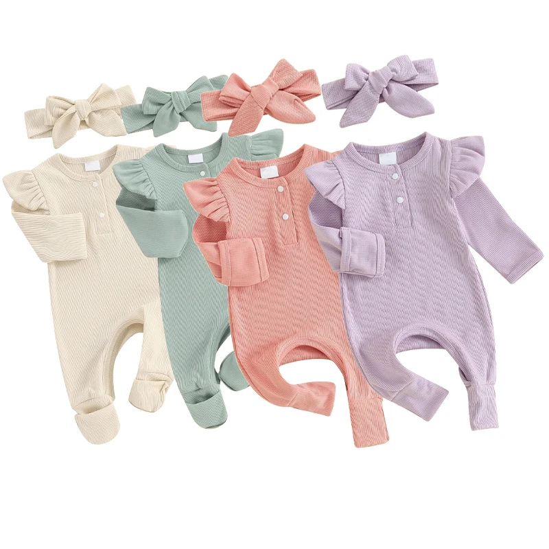 Adorable baby girl romper sleepwear in soft, breathable fabric, perfect for B2B wholesale businesses seeking quality infant apparel.