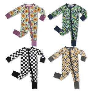 Organic Bamboo Baby Romper Two-Way Zip Print New Release Custom Bamboo Pajamas Newborn Onesie GOTS Baby One-Piece Sleepwear