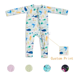Organic Bamboo Baby Rompers Pajamas Baby Onesie Custom Newborn Zipper Sleepsuit Printed Jumpsuit Sleepwear Babies Infant Clothes