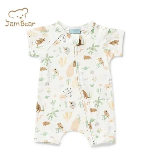 Jambear Summer Baby Romper Toddler Zipper Short Romper Suit Eco-friendly Sleepwear Romper Organic Cotton Zipper Suits Baby