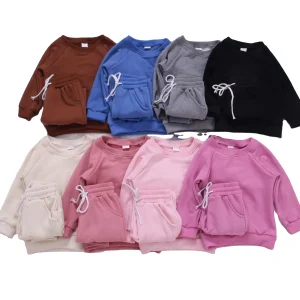 Logo Custom Kids Toddler French Terry Clothes Top Candy Color Long Sleeve 95% Organic Cotton Baby Pullover Sweatshirts
