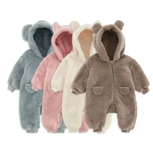 Organic Cotton Baby Bear Romper Teddy Baby Fleece Onesie Custom Baby Clothes Winter Newborn Sleepsuit Infant Two Way Zip Sleeper