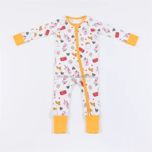 Long Sleeve Bamboo Fiber Romper With Color Zipper Custom Pattern Matching Color Infant Pajamas Daily Wear