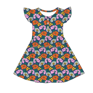 USA Popular Kids Girls Bamboo Sleeveless Twirl Dress Private Custom Breathable Soft Floral Print Baby Girl Dresses