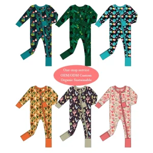 Baby Organic Zip Romper Bamboo Zipper Pajamas Baby Clothes Sustainable Newborn Sleep Suits Custom Baby Sleepwear Infant Onesie