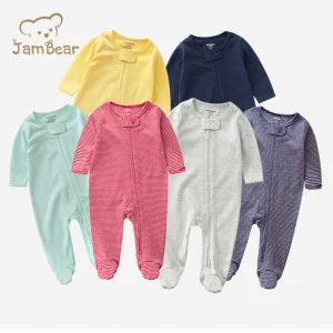 Organic Bamboo Baby Rompers Organic Cotton  Footie Rompers Long Sleeve Double Zipper Baby Rompers Sleep Suits Baby