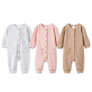Organic Cotton Waffle Baby Romper Knit Baby Jumpsuit Newborn Sleep Suit Customized Baby Onesie Winter Infant Clothes